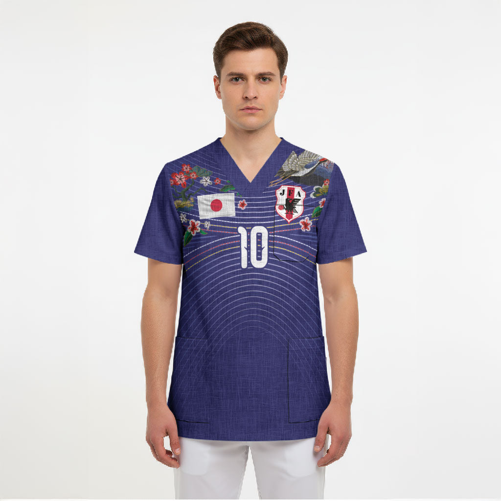 Japan Football Custom Scrub Top Japanese Culture with Sashiko Effect