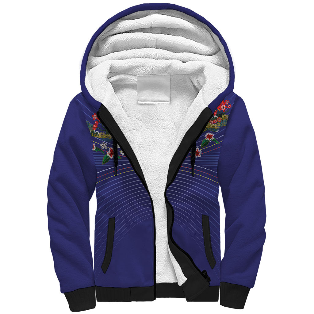 Japan Football Custom Sherpa Hoodie Japanese Culture with Sashiko Effect