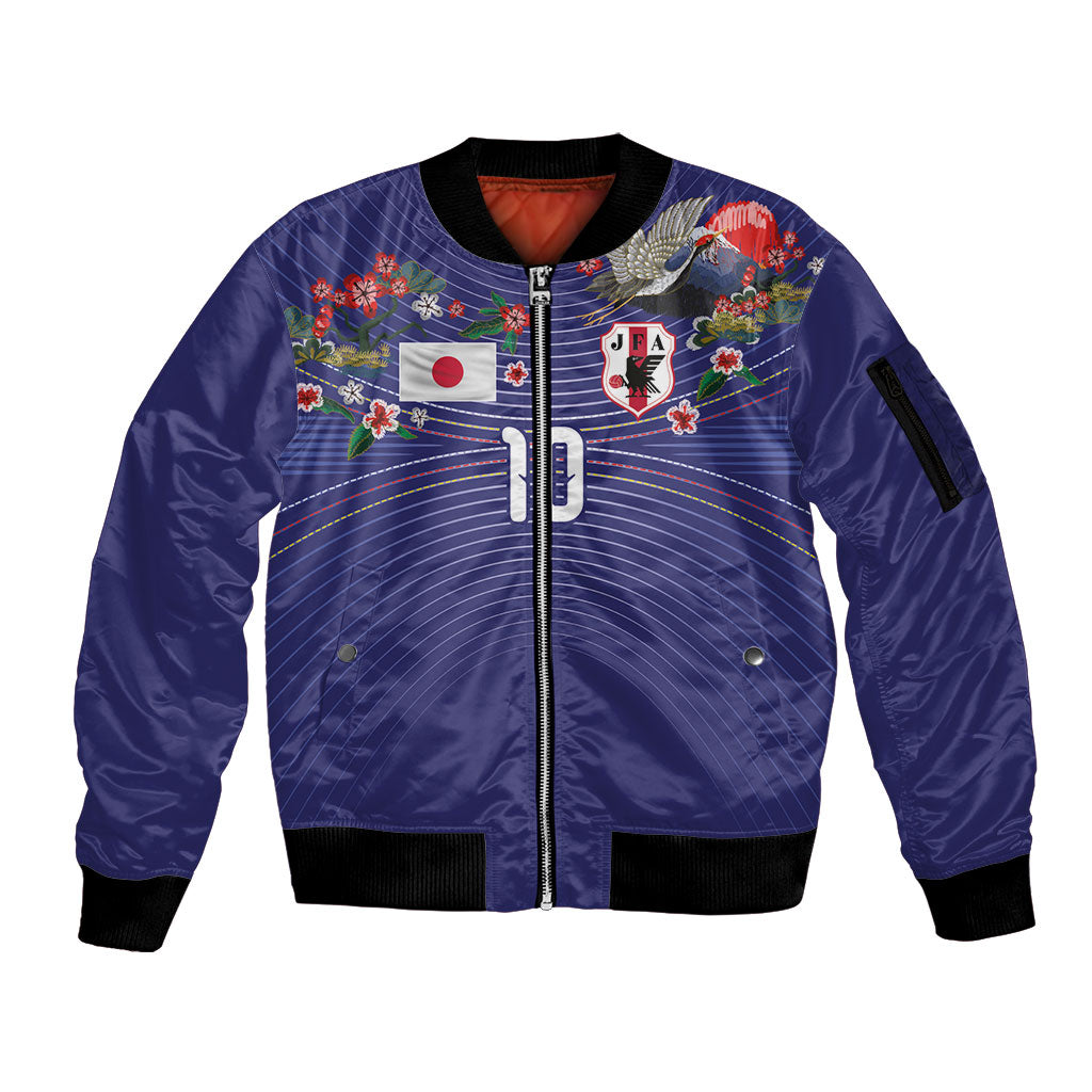 Japan Football Custom Sleeve Zip Bomber Jacket Japanese Culture with Sashiko Effect