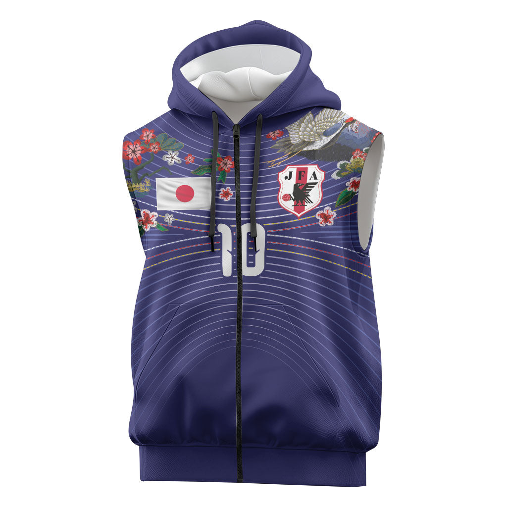 Japan Football Custom Sleeveless Zip Hoodie Japanese Culture with Sashiko Effect