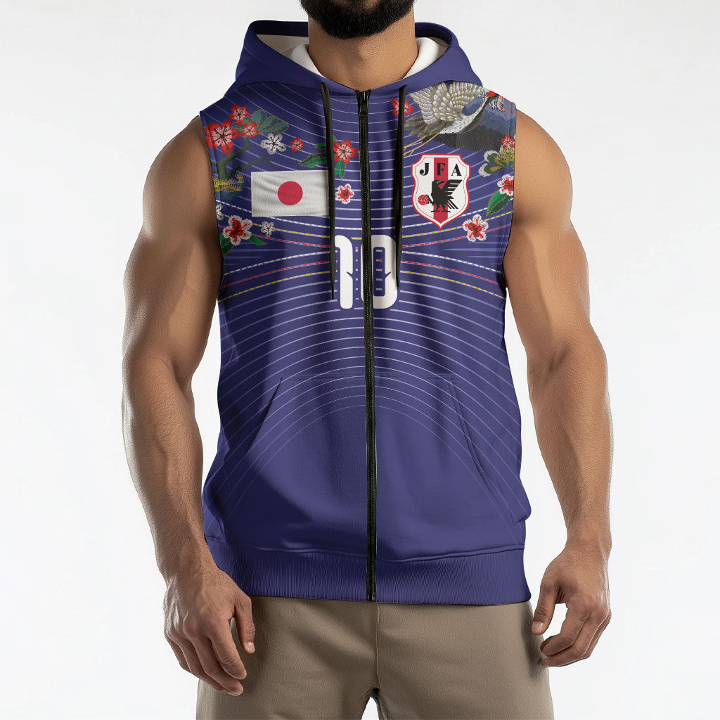 Japan Football Custom Sleeveless Zip Hoodie Japanese Culture with Sashiko Effect
