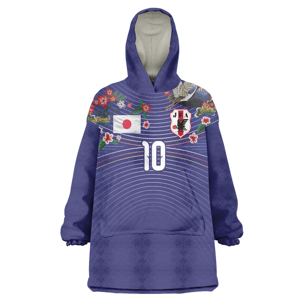 Japan Football Custom Wearable Blanket Hoodie Japanese Culture with Sashiko Effect
