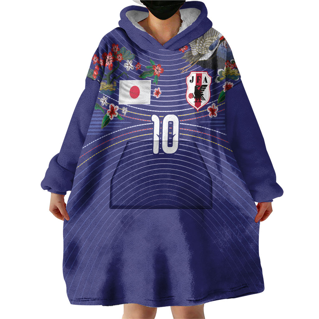 Japan Football Custom Wearable Blanket Hoodie Japanese Culture with Sashiko Effect