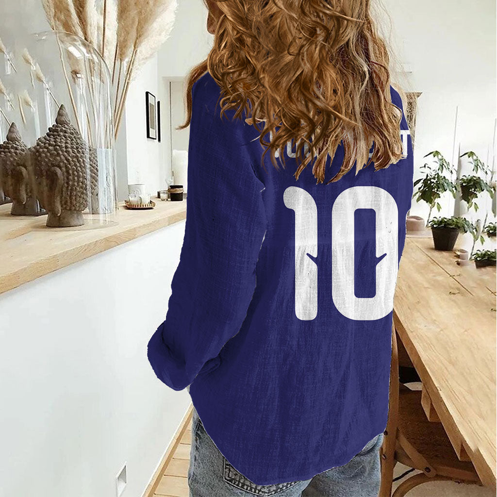 Japan Football Custom Women Casual Shirt Japanese Culture with Sashiko Effect