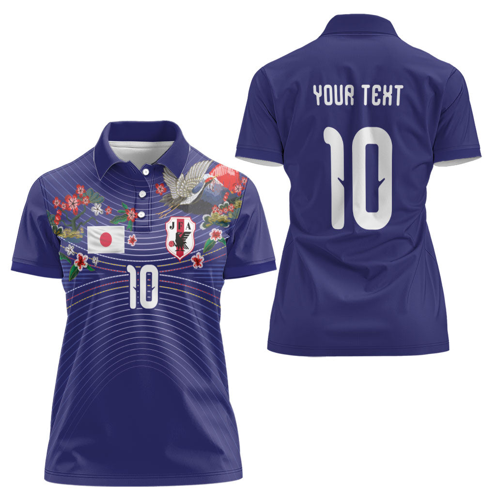Japan Football Custom Women Polo Shirt Japanese Culture with Sashiko Effect