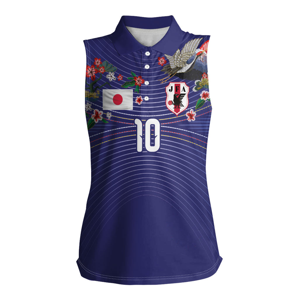 Japan Football Custom Women Sleeveless Polo Shirt Japanese Culture with Sashiko Effect
