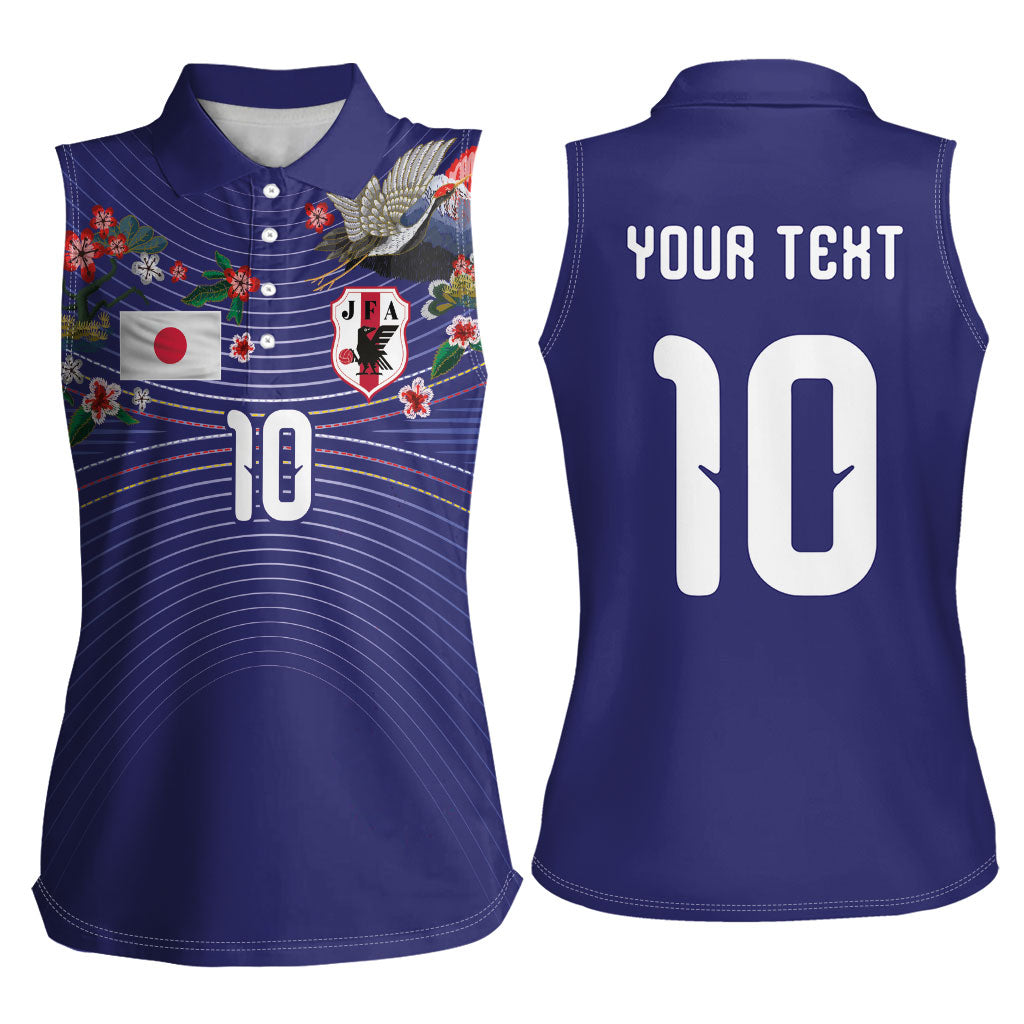 Japan Football Custom Women Sleeveless Polo Shirt Japanese Culture with Sashiko Effect
