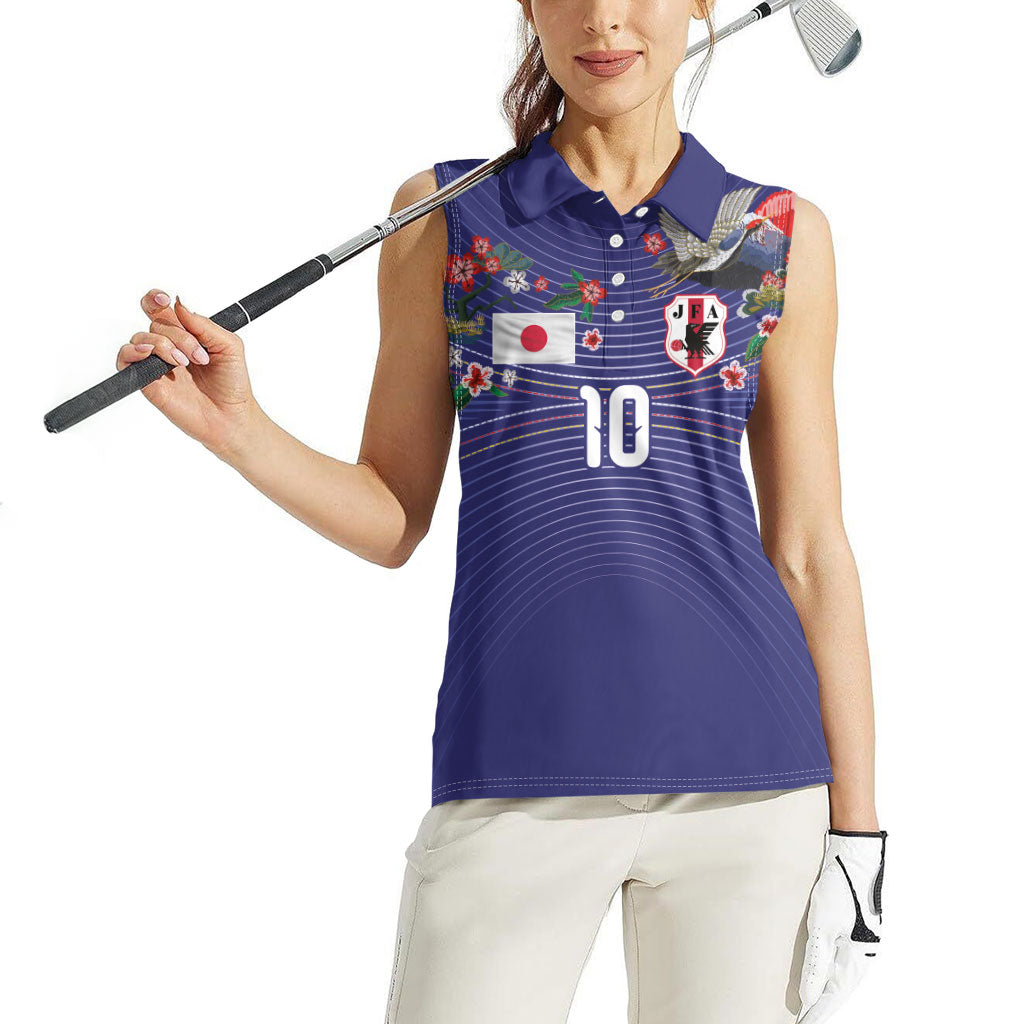 Japan Football Custom Women Sleeveless Polo Shirt Japanese Culture with Sashiko Effect