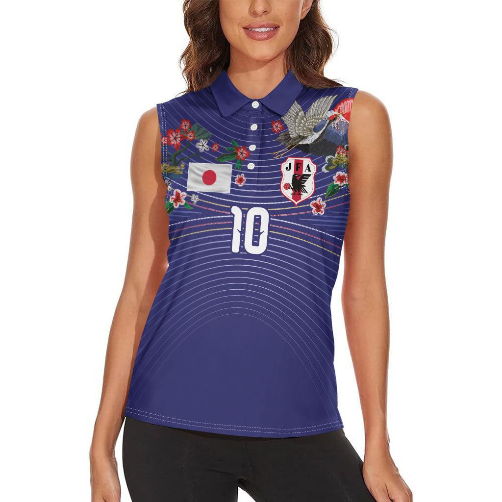 Japan Football Custom Women Sleeveless Polo Shirt Japanese Culture with Sashiko Effect