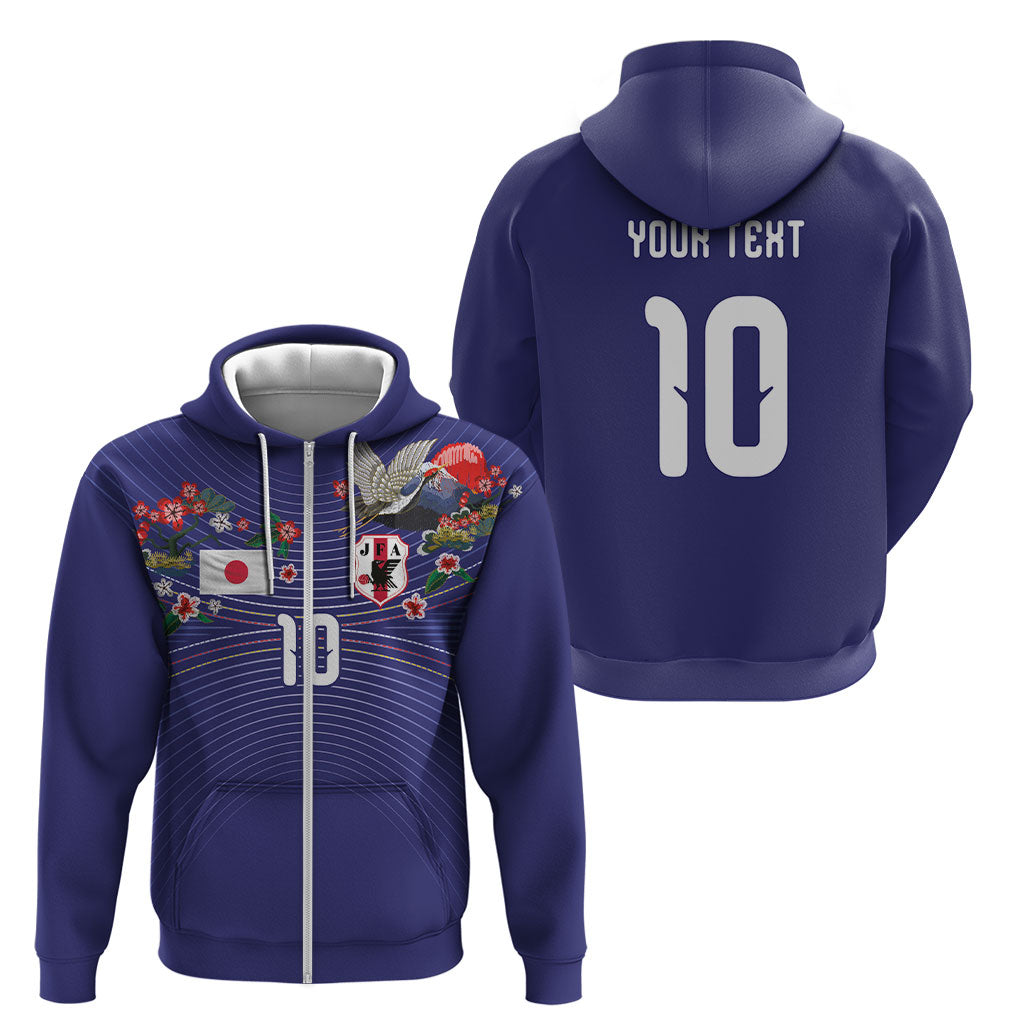 Japan Football Custom Zip Hoodie Japanese Culture with Sashiko Effect