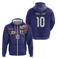 Japan Football Custom Zip Hoodie Japanese Culture with Sashiko Effect