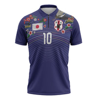 Japan Football Custom Zipper Polo Shirt Japanese Culture with Sashiko Effect
