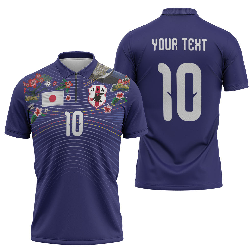 Japan Football Custom Zipper Polo Shirt Japanese Culture with Sashiko Effect