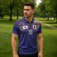 Japan Football Custom Zipper Polo Shirt Japanese Culture with Sashiko Effect