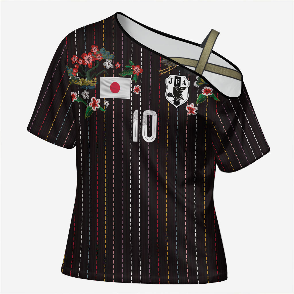 Japan Football Custom Cross Shoulder Shirt Colors Beyond Horizon Sashiko Effect Black Version