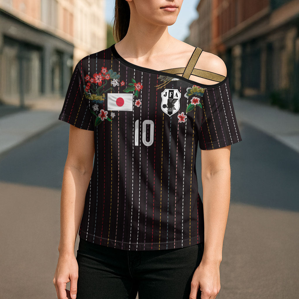Japan Football Custom Cross Shoulder Shirt Colors Beyond Horizon Sashiko Effect Black Version