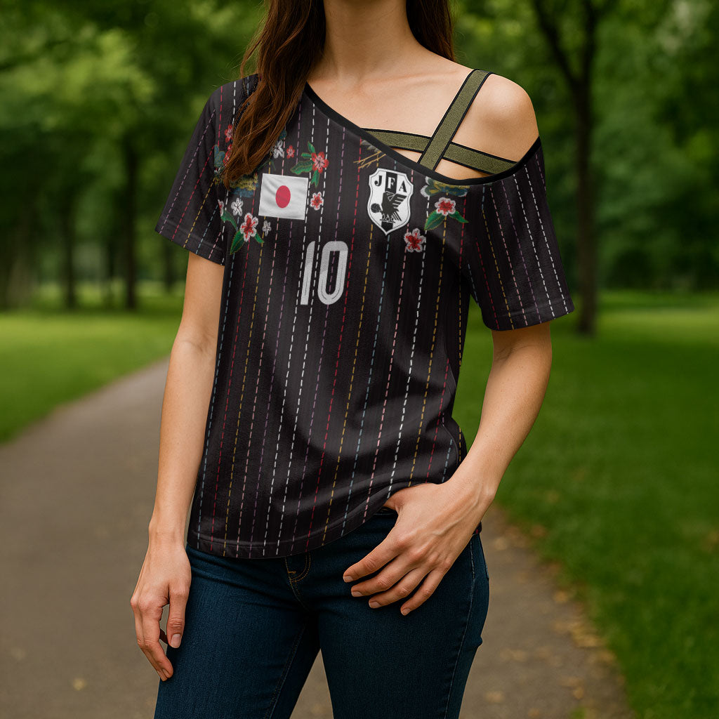 Japan Football Custom Cross Shoulder Shirt Colors Beyond Horizon Sashiko Effect Black Version