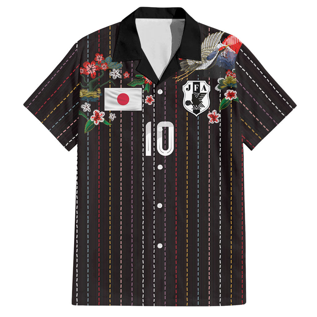 Japan Football Custom Hawaiian Shirt Colors Beyond Horizon Sashiko Effect Black Version