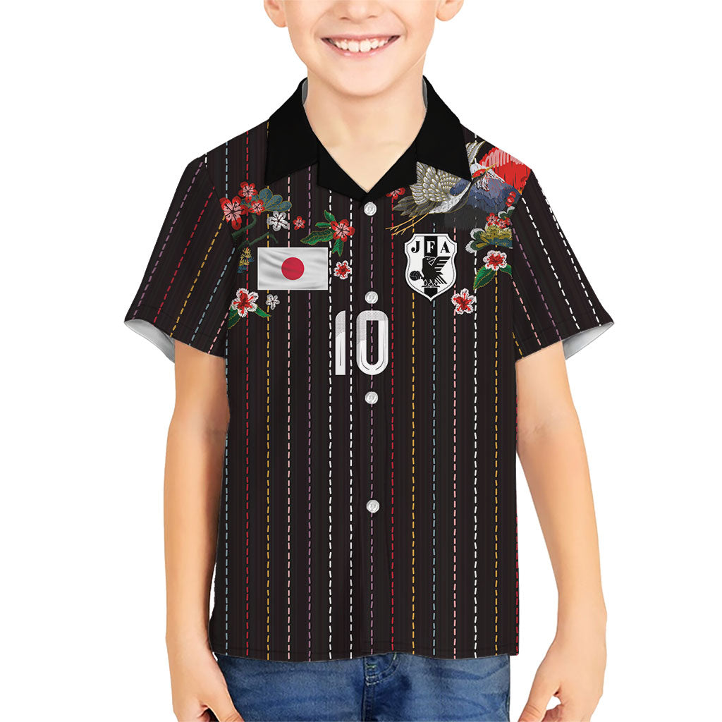 Japan Football Custom Kid Hawaiian Shirt Colors Beyond Horizon Sashiko Effect Black Version
