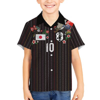 Japan Football Custom Kid Hawaiian Shirt Colors Beyond Horizon Sashiko Effect Black Version