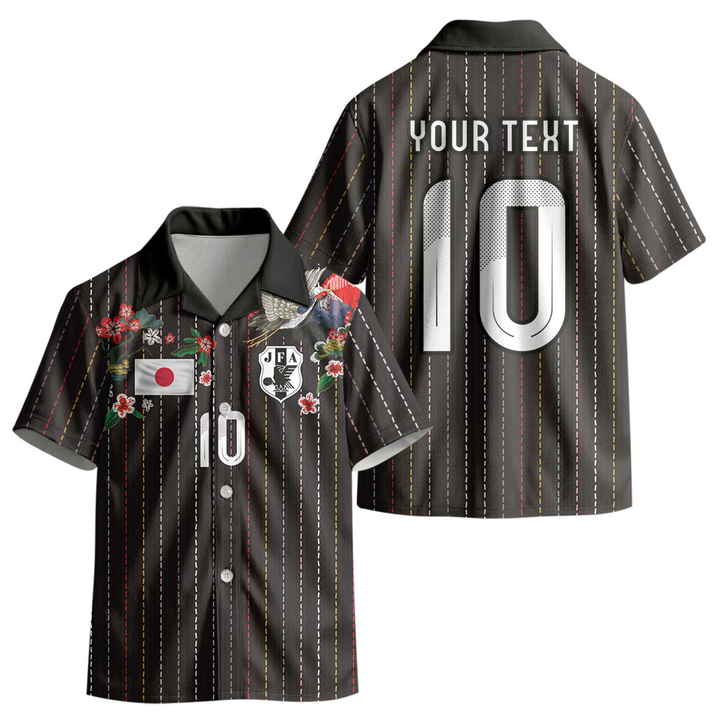Japan Football Custom Kid Hawaiian Shirt Colors Beyond Horizon Sashiko Effect Black Version LT03