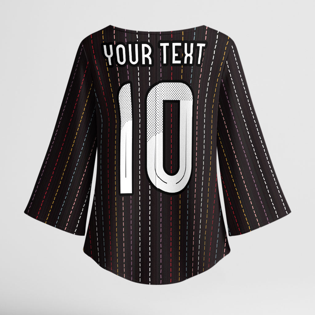 Japan Football Custom Kimono Sleeve Blouse Colors Beyond Horizon Sashiko Effect Black Version