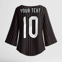 Japan Football Custom Kimono Sleeve Blouse Colors Beyond Horizon Sashiko Effect Black Version