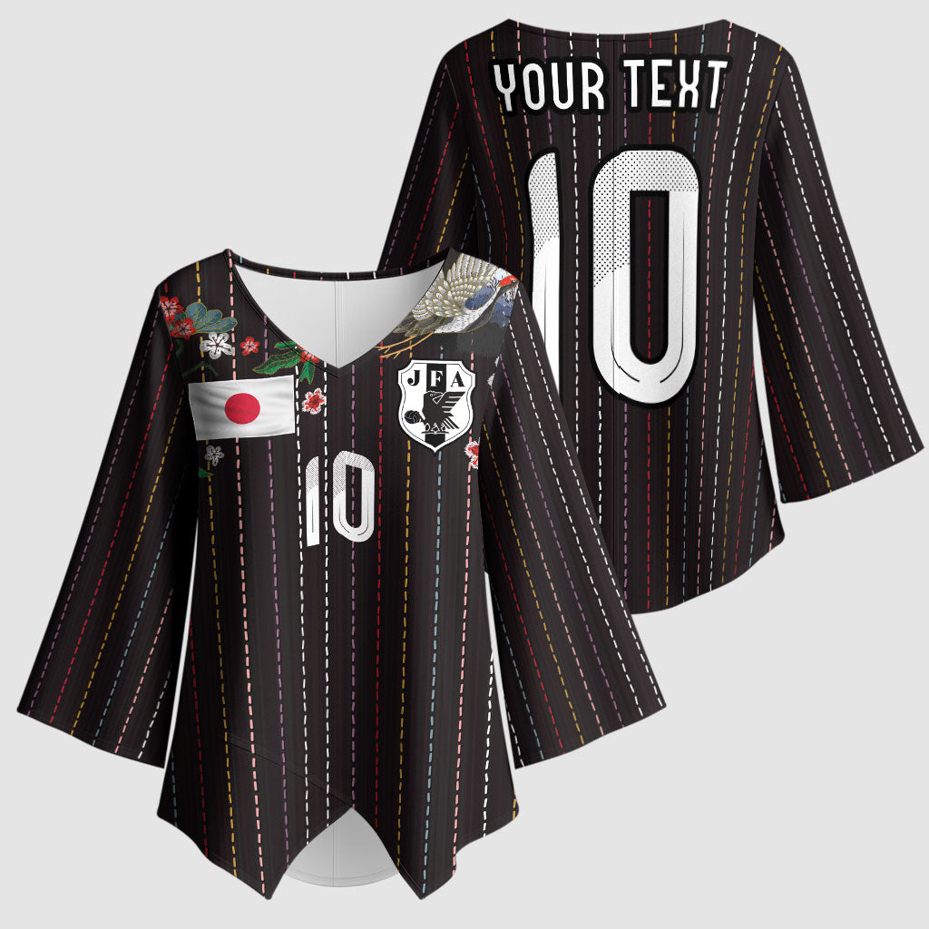 Japan Football Custom Kimono Sleeve Blouse Colors Beyond Horizon Sashiko Effect Black Version