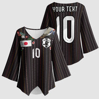 Japan Football Custom Kimono Sleeve Blouse Colors Beyond Horizon Sashiko Effect Black Version