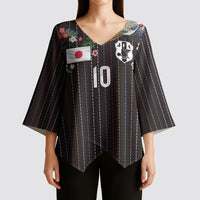 Japan Football Custom Kimono Sleeve Blouse Colors Beyond Horizon Sashiko Effect Black Version
