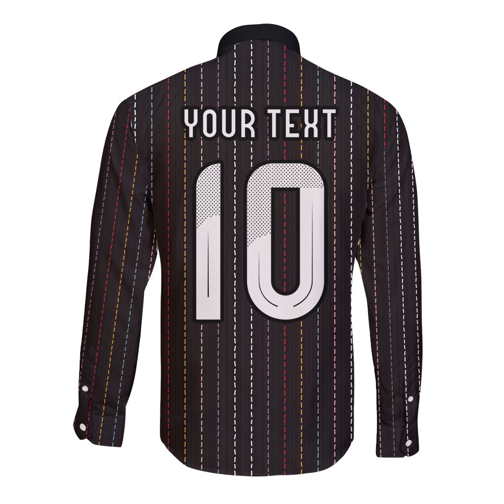 Japan Football Custom Long Sleeve Button Shirt Colors Beyond Horizon Sashiko Effect Black Version