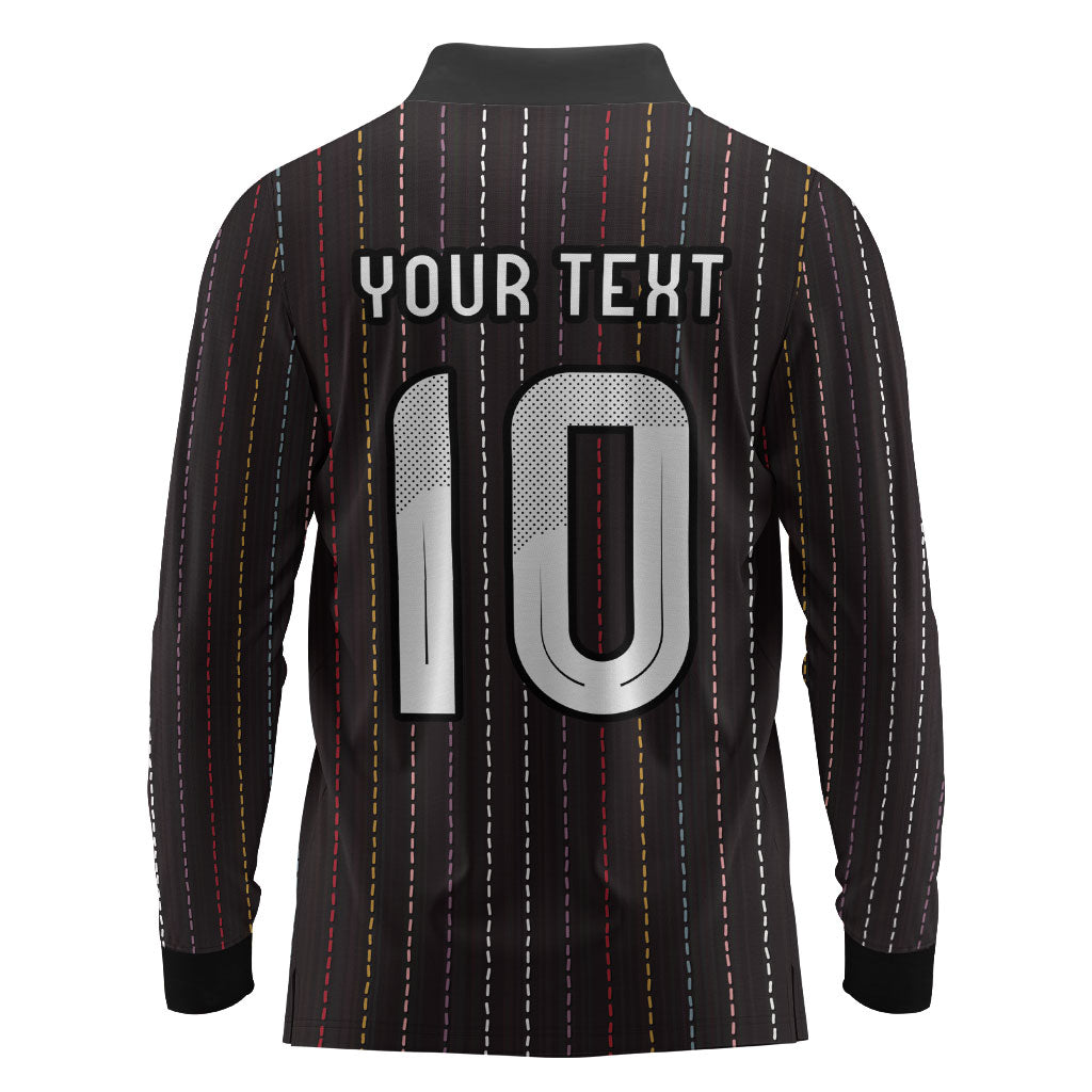 Japan Football Custom Long Sleeve Polo Shirt Colors Beyond Horizon Sashiko Effect Black Version
