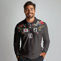 Japan Football Custom Long Sleeve Polo Shirt Colors Beyond Horizon Sashiko Effect Black Version