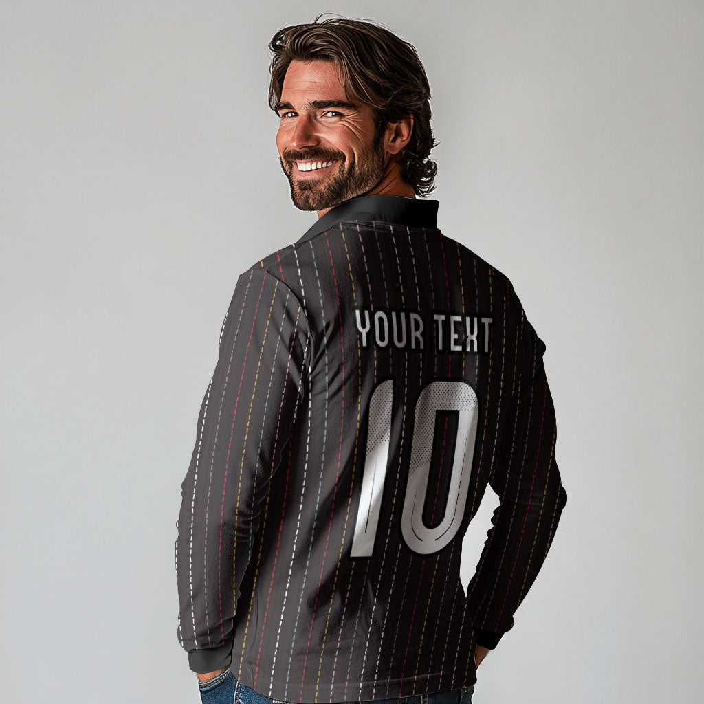 Japan Football Custom Long Sleeve Polo Shirt Colors Beyond Horizon Sashiko Effect Black Version
