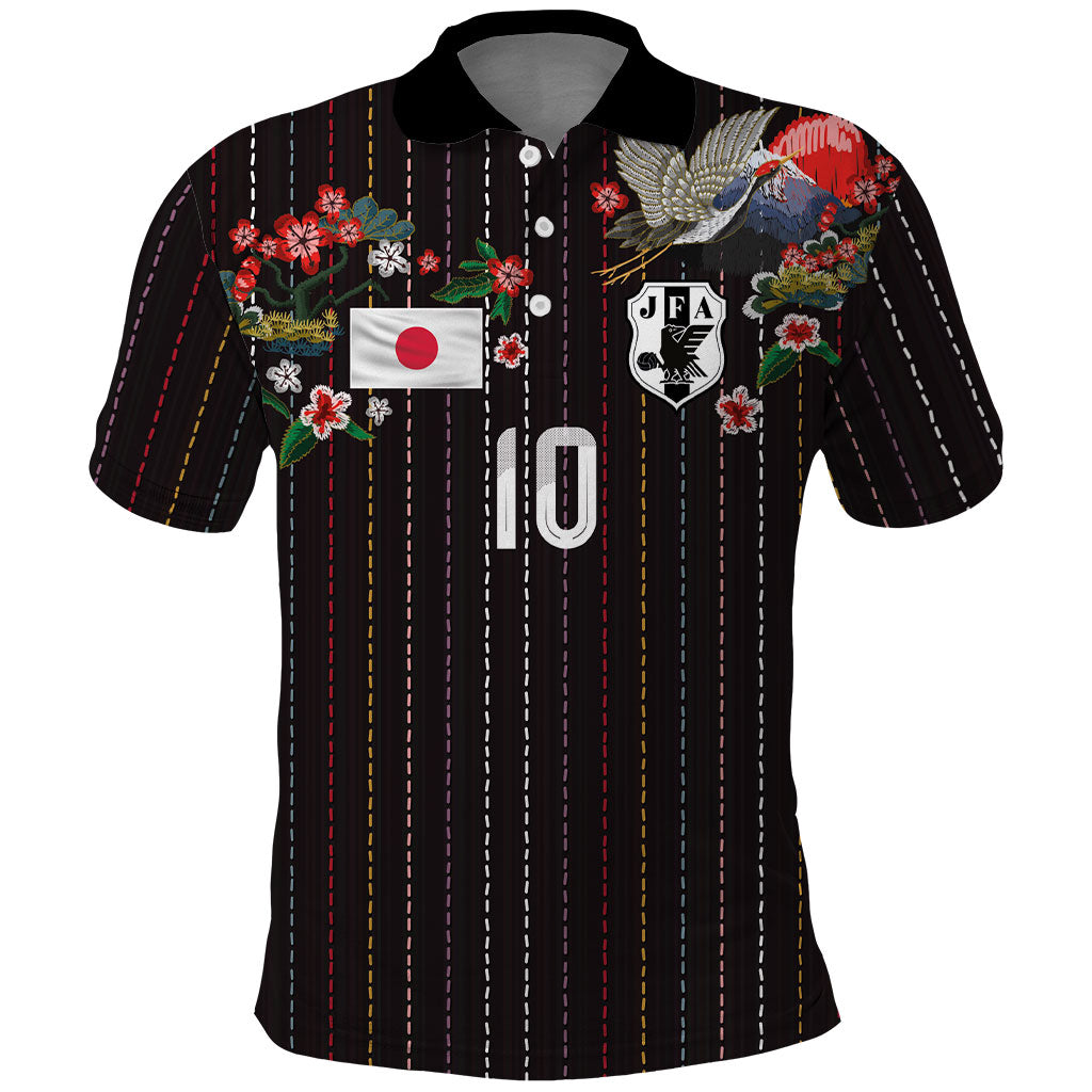 Japan Football Custom Polo Shirt Colors Beyond Horizon Sashiko Effect Black Version