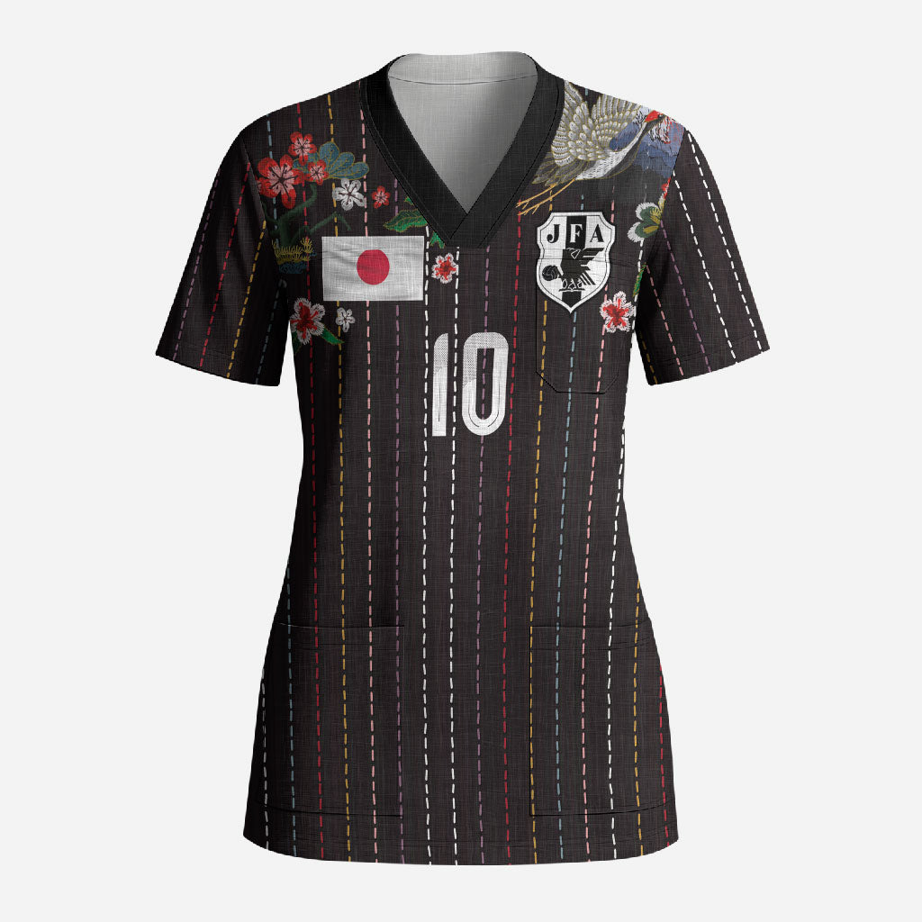 Japan Football Custom Scrub Top Colors Beyond Horizon Sashiko Effect Black Version