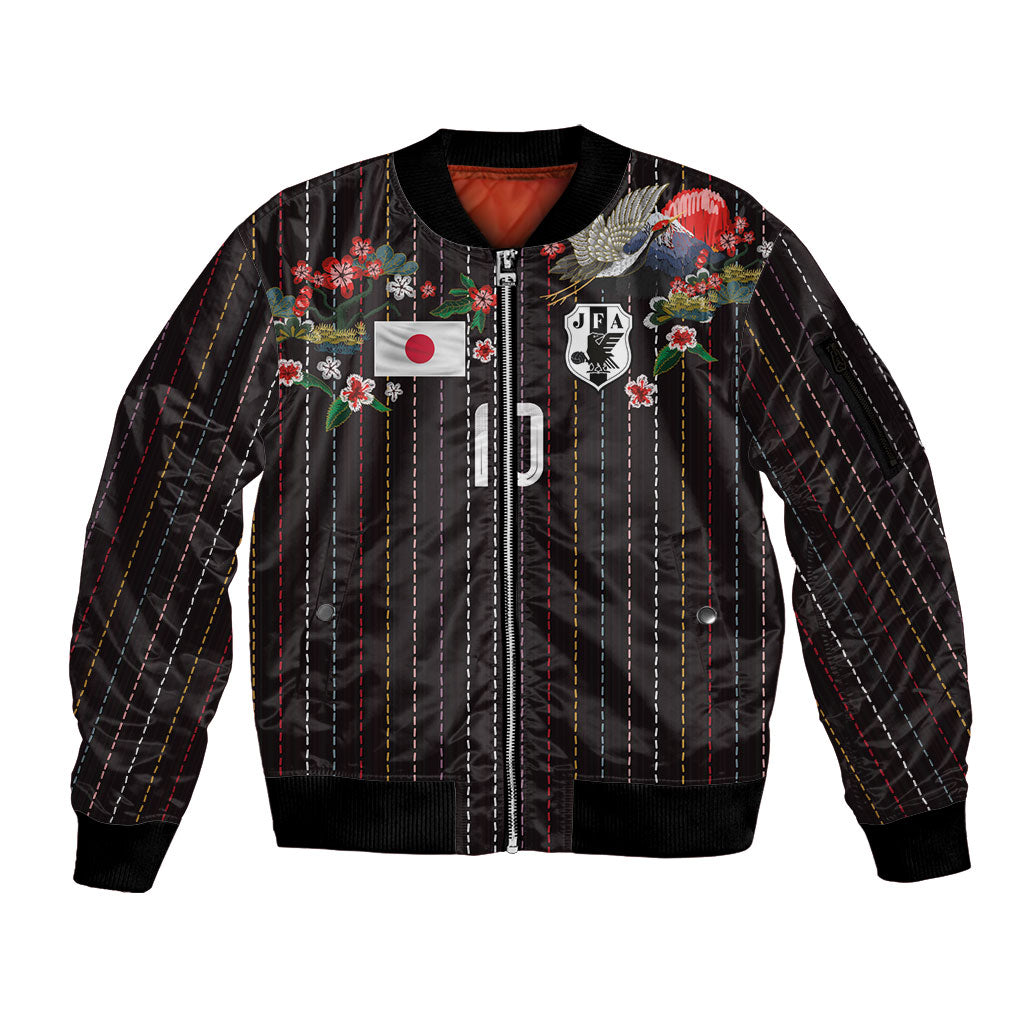 Japan Football Custom Sleeve Zip Bomber Jacket Colors Beyond Horizon Sashiko Effect Black Version