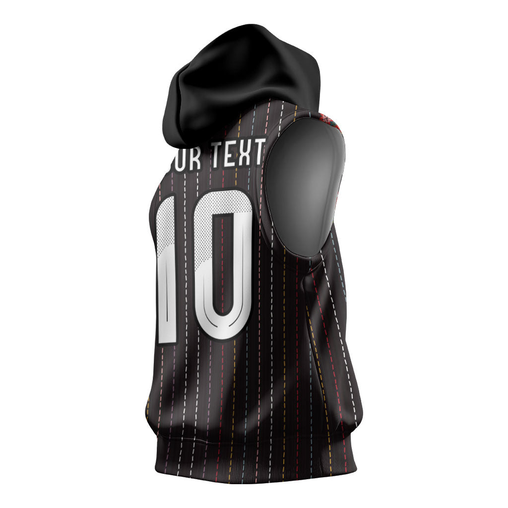 Japan Football Custom Sleeveless Hoodie Colors Beyond Horizon Sashiko Effect Black Version