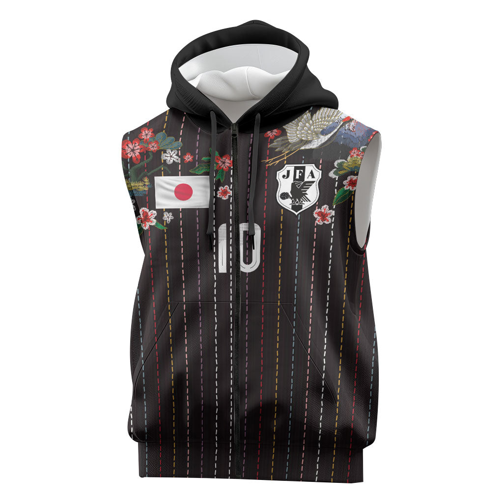 Japan Football Custom Sleeveless Zip Hoodie Colors Beyond Horizon Sashiko Effect Black Version