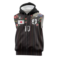 Japan Football Custom Sleeveless Zip Hoodie Colors Beyond Horizon Sashiko Effect Black Version