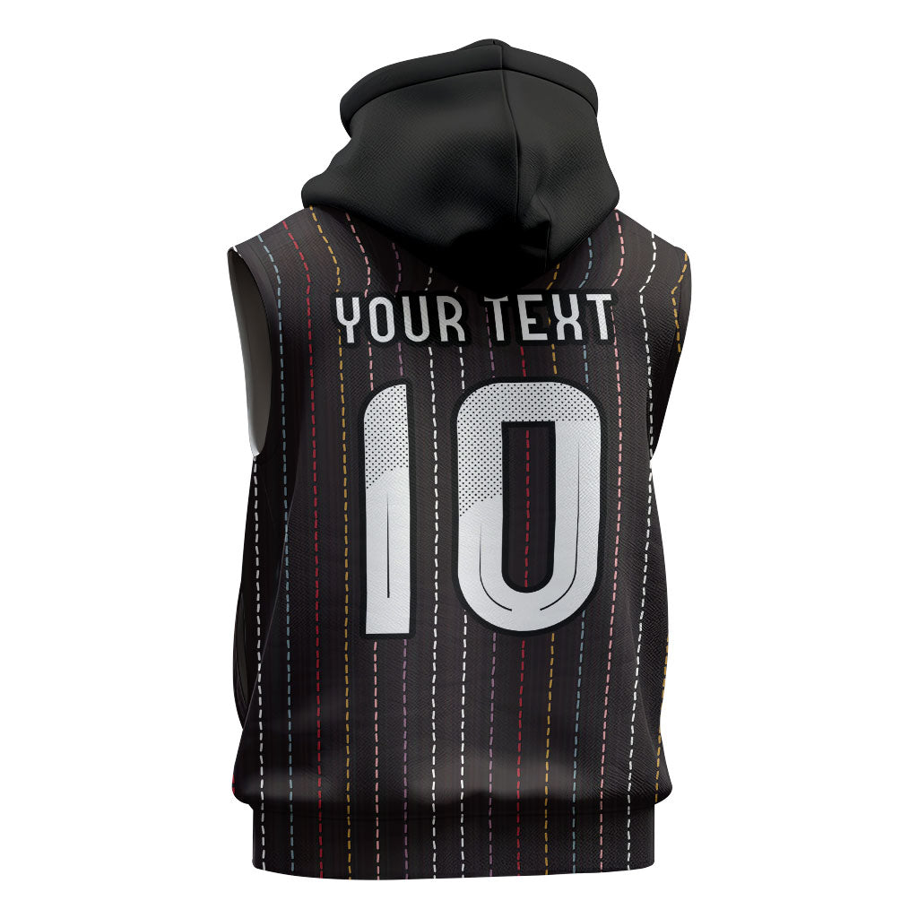 Japan Football Custom Sleeveless Zip Hoodie Colors Beyond Horizon Sashiko Effect Black Version