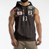 Japan Football Custom Sleeveless Zip Hoodie Colors Beyond Horizon Sashiko Effect Black Version