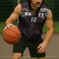 Japan Football Custom Sleeveless Zip Hoodie Colors Beyond Horizon Sashiko Effect Black Version