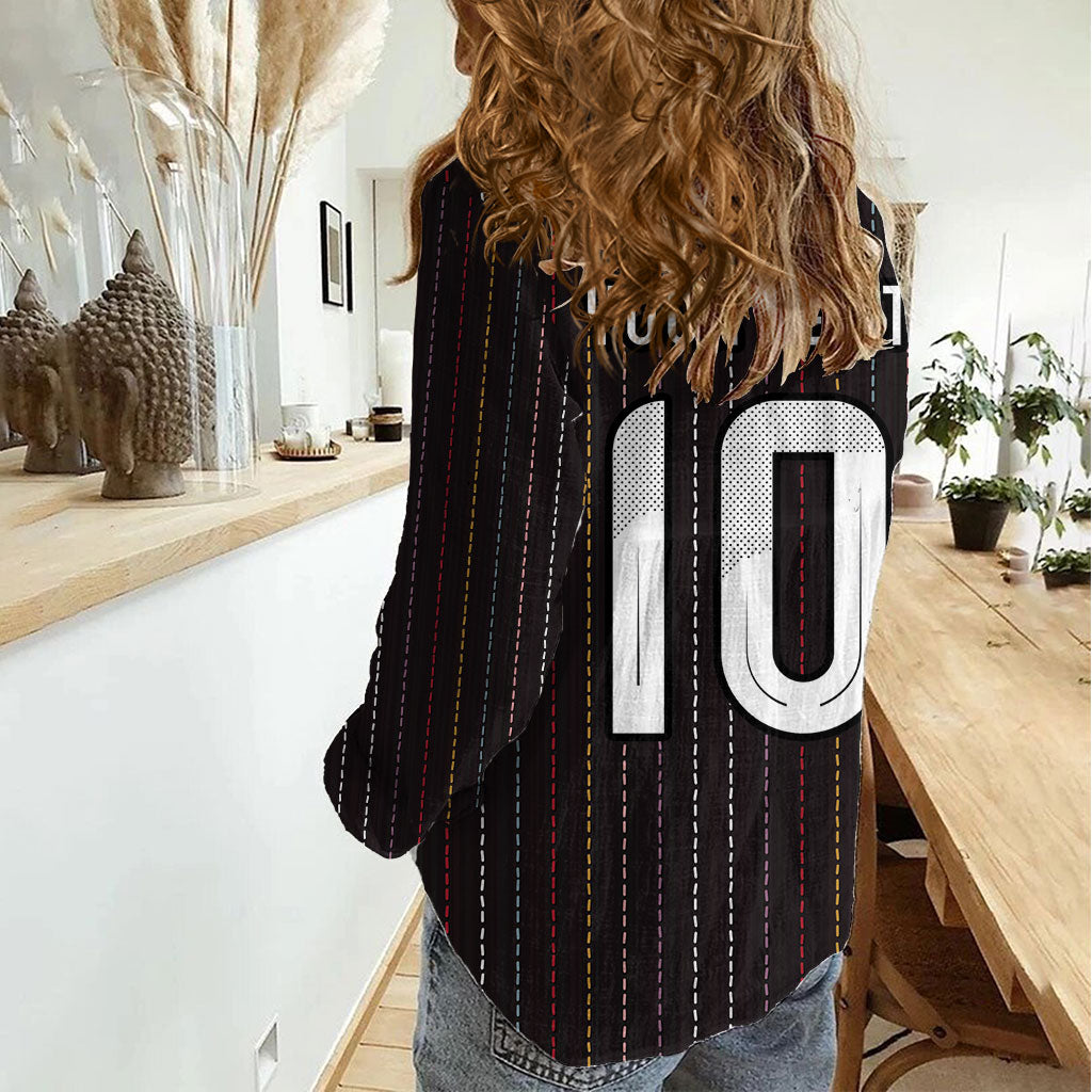 Japan Football Custom Women Casual Shirt Colors Beyond Horizon Sashiko Effect Black Version
