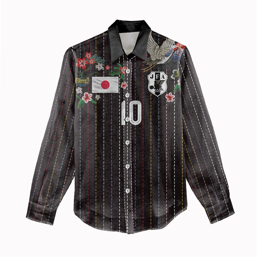 Japan Football Custom Women Casual Shirt Colors Beyond Horizon Sashiko Effect Black Version