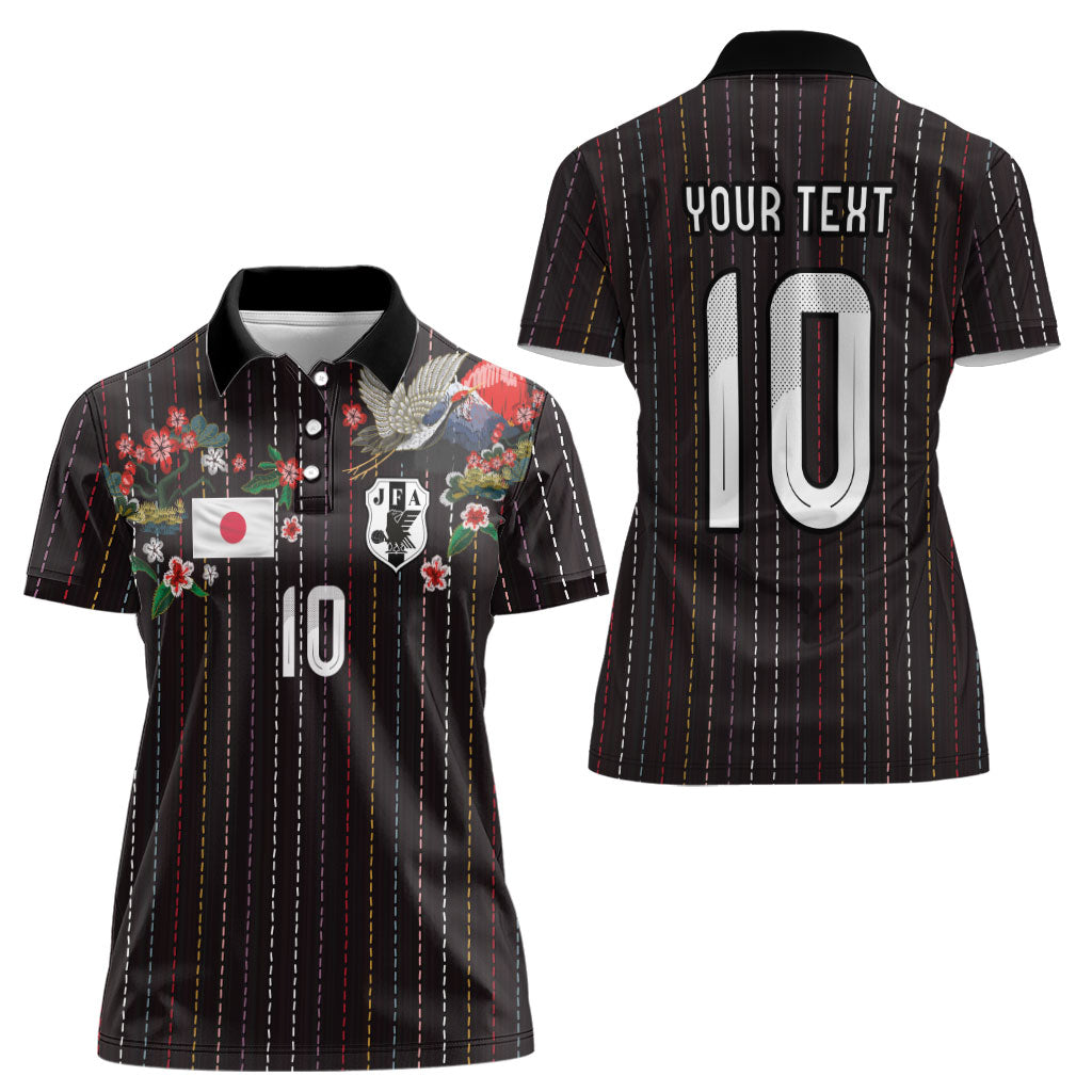 Japan Football Custom Women Polo Shirt Colors Beyond Horizon Sashiko Effect Black Version