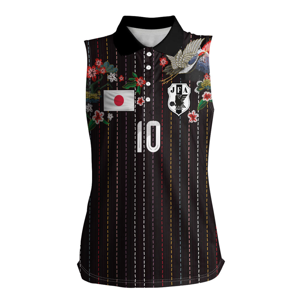 Japan Football Custom Women Sleeveless Polo Shirt Colors Beyond Horizon Sashiko Effect Black Version