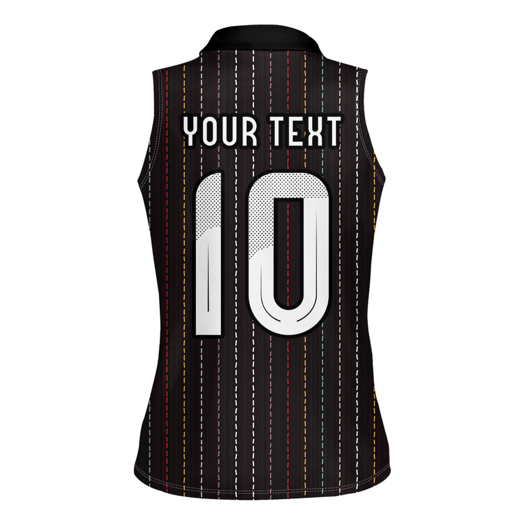 Japan Football Custom Women Sleeveless Polo Shirt Colors Beyond Horizon Sashiko Effect Black Version