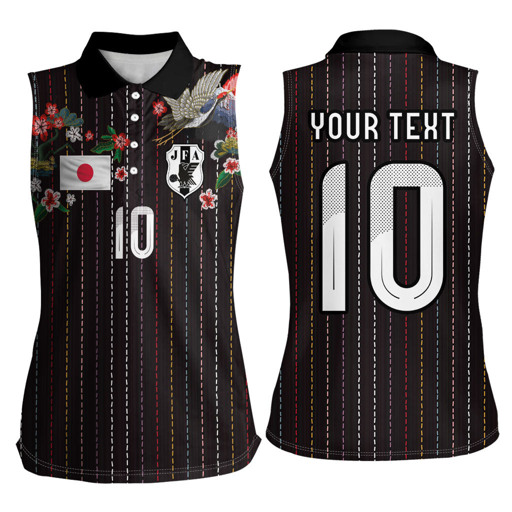 Japan Football Custom Women Sleeveless Polo Shirt Colors Beyond Horizon Sashiko Effect Black Version