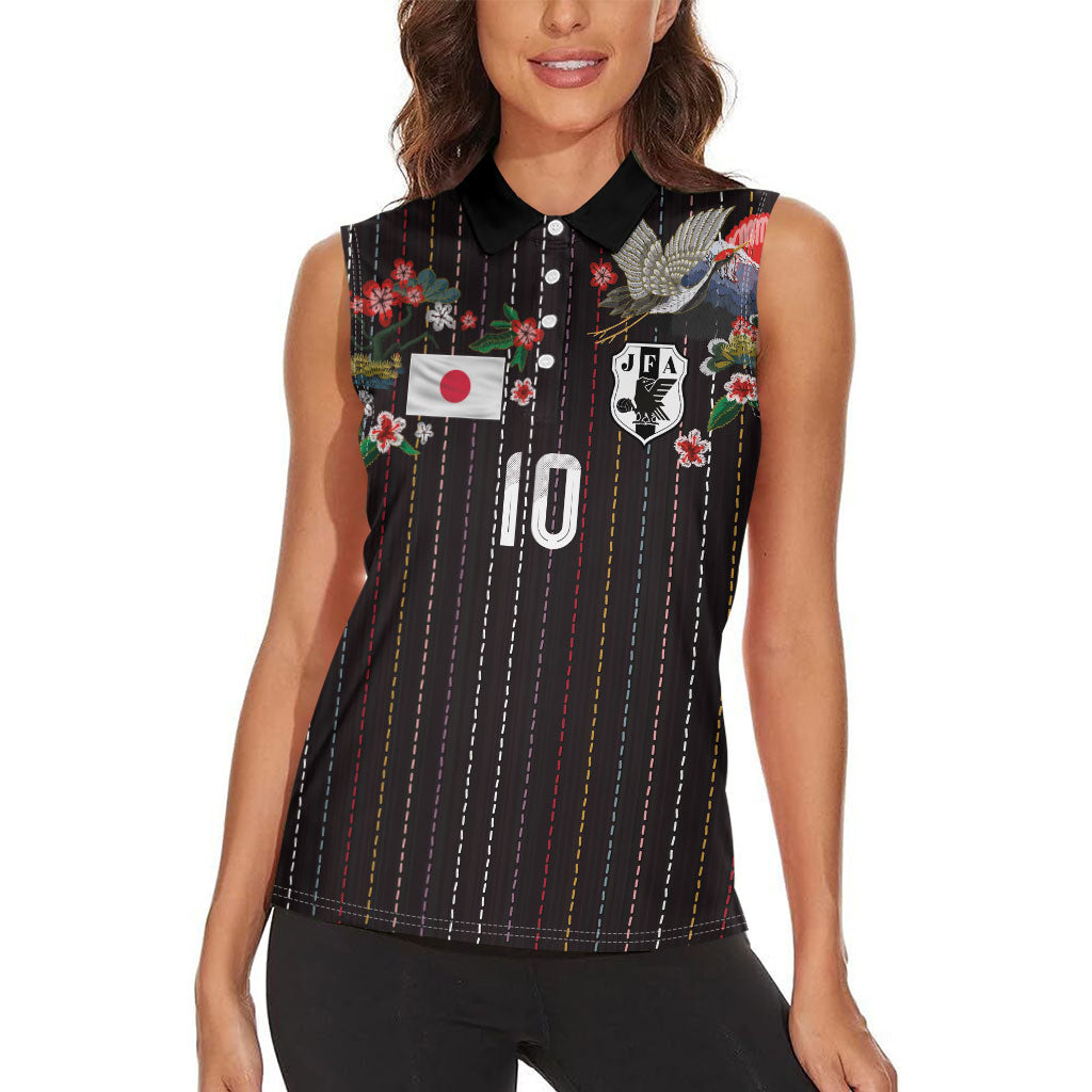 Japan Football Custom Women Sleeveless Polo Shirt Colors Beyond Horizon Sashiko Effect Black Version